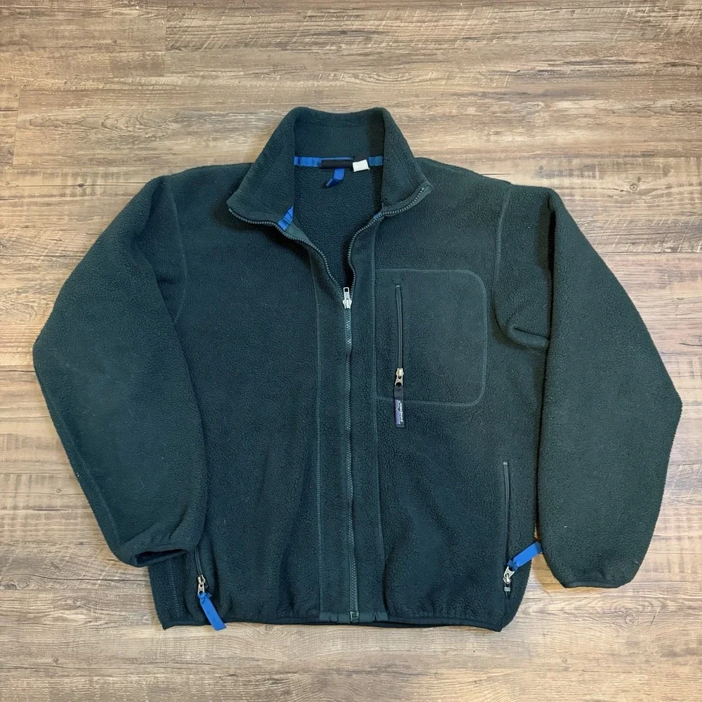 VTG Patagonia Jacket Mens L Forest Green Synchilla Full Zip 90s USA Retro